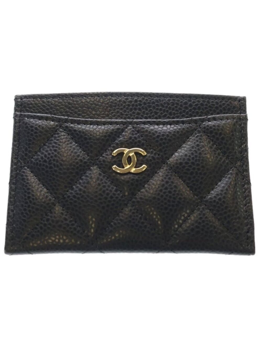 Chanel Quilted Classic CC Logo Caviar Leather Card Case Holder Business Black - Picture 1 of 6